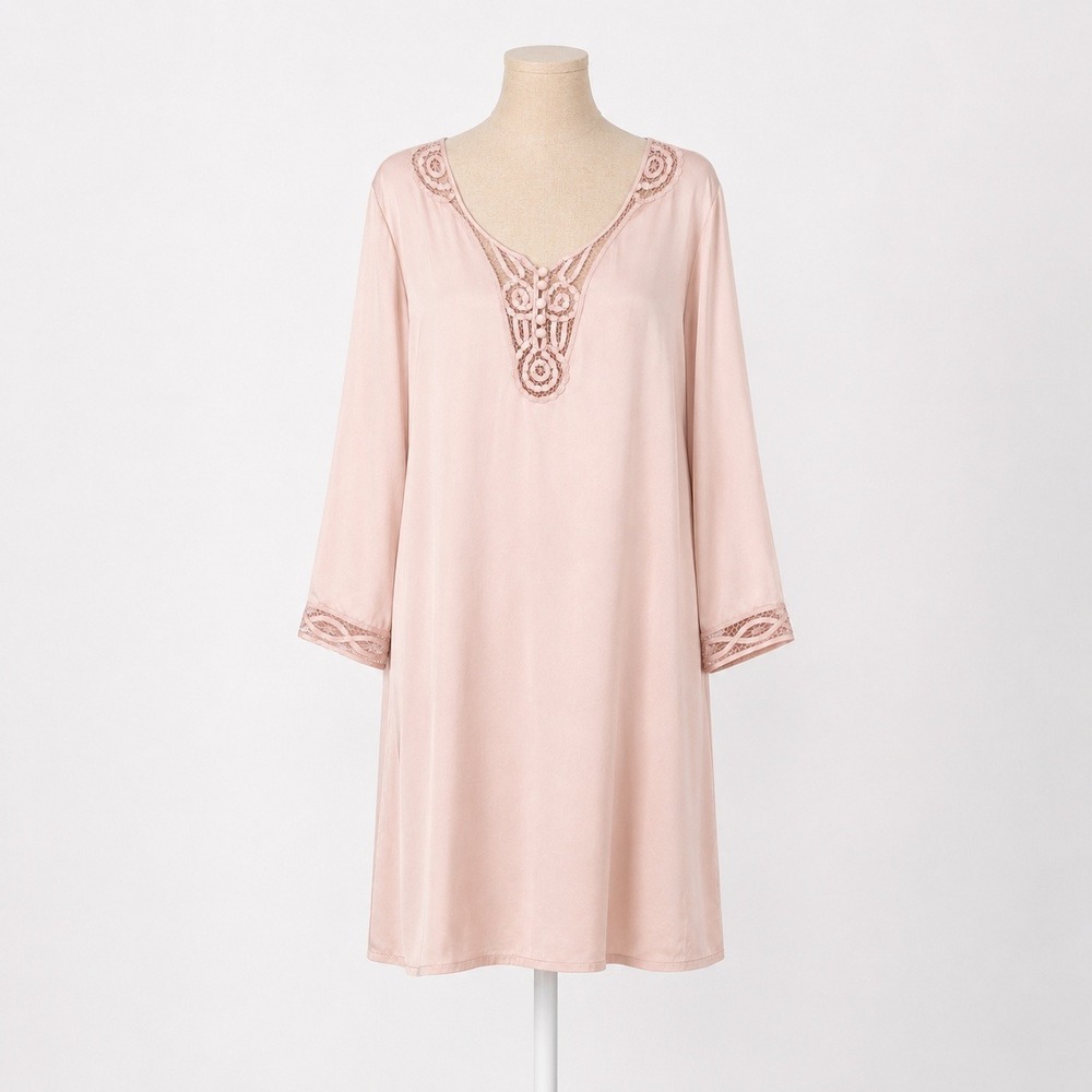 Oscar Rossa 100% Silk Crochet Lace Satin Mini Dress Size XL Pink Fairy Luxury